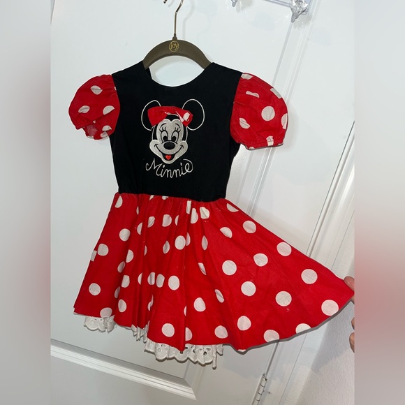 Disneyland Resorts Minnie Mouse Red Dot Face Dress Black Y2K Vintage WDW Girls 4